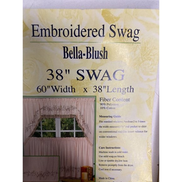 Curtains Blush Pink Embroidered Floral Swags Cottagecore Farmhouse Midcentury - Picture 4 of 12